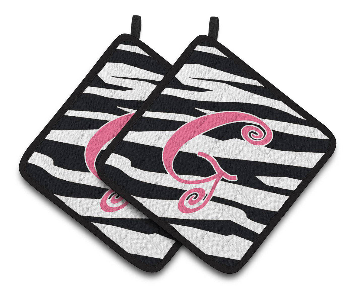 Monogram Initial G Zebra Stripe and Pink  Pair of Pot Holders CJ1037-GPTHD - the-store.com
