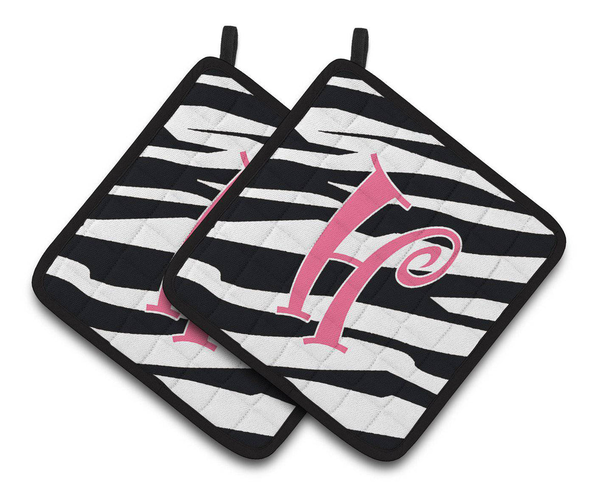 Monogram Initial H Zebra Stripe and Pink  Pair of Pot Holders CJ1037-HPTHD - the-store.com