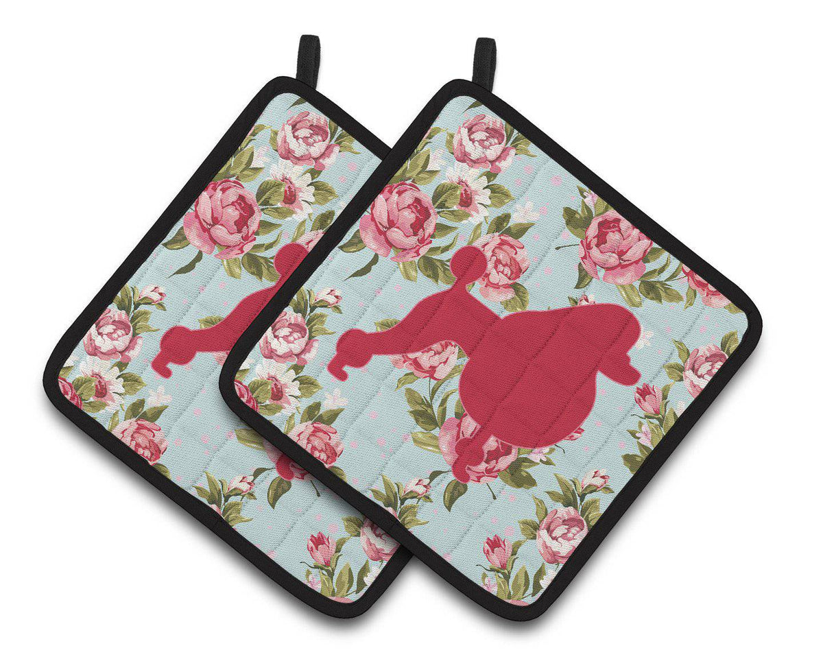 Poodle Shabby Chic Blue Roses   Pair of Pot Holders BB1072-RS-BU-PTHD - the-store.com
