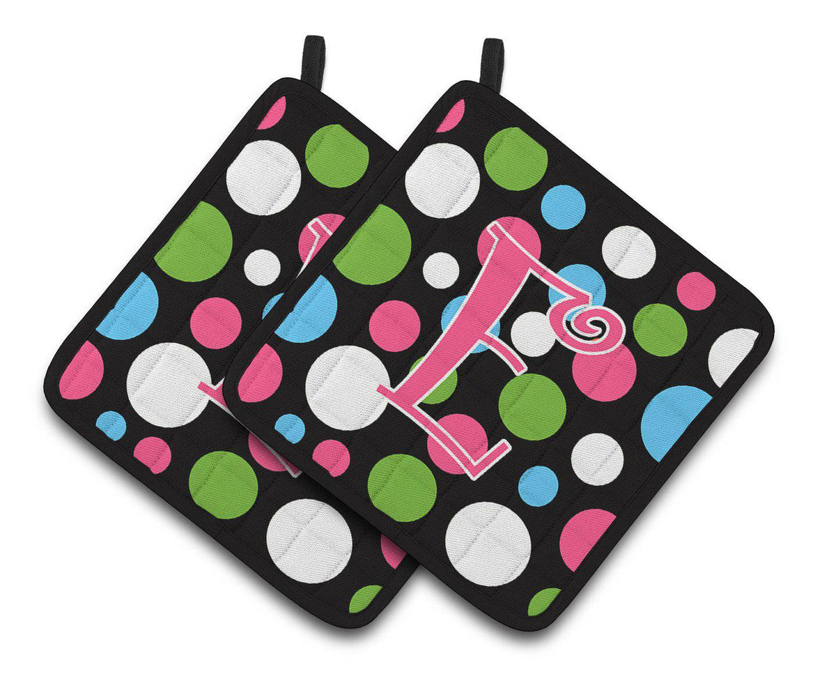 Monogram Initial E Polkadots and Pink  Pair of Pot Holders CJ1038-EPTHD - the-store.com