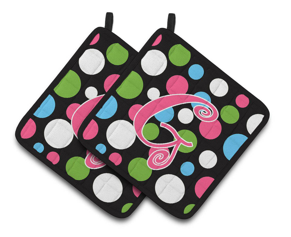 Monogram Initial G Polkadots and Pink  Pair of Pot Holders CJ1038-GPTHD - the-store.com