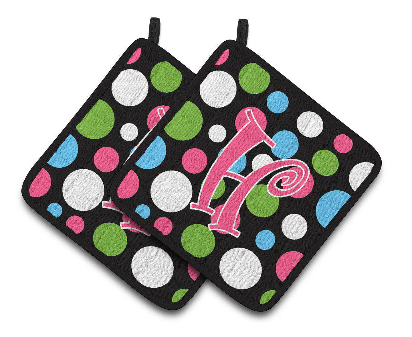 Monogram Initial H Polkadots and Pink  Pair of Pot Holders CJ1038-HPTHD - the-store.com