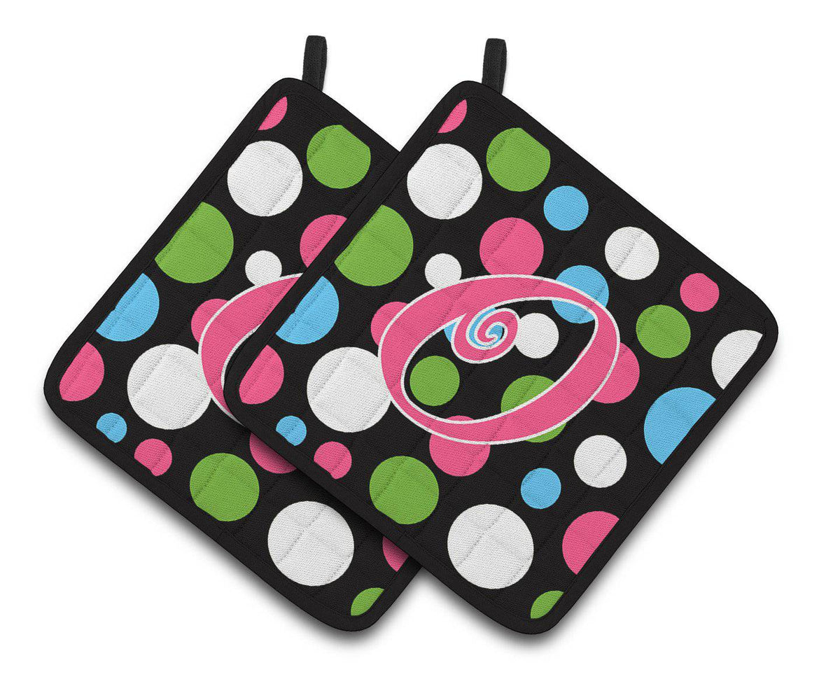 Monogram Initial O Polkadots and Pink  Pair of Pot Holders CJ1038-OPTHD - the-store.com