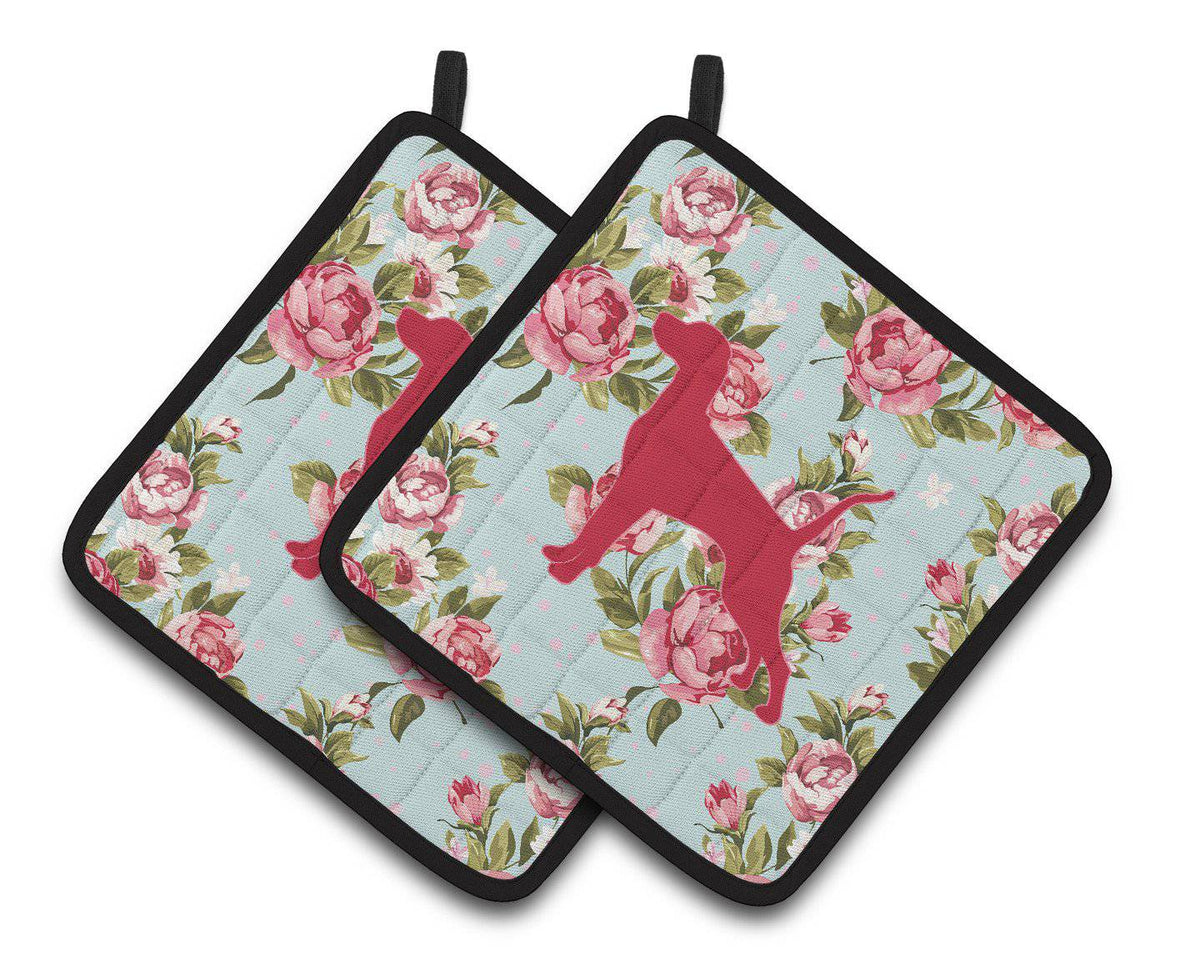 Pointer Shabby Chic Blue Roses   Pair of Pot Holders BB1105-RS-BU-PTHD - the-store.com
