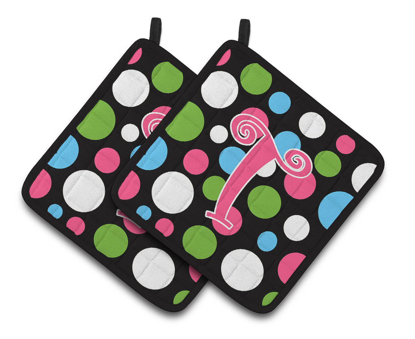Monogram Initial T Polkadots and Pink  Pair of Pot Holders CJ1038-TPTHD - the-store.com