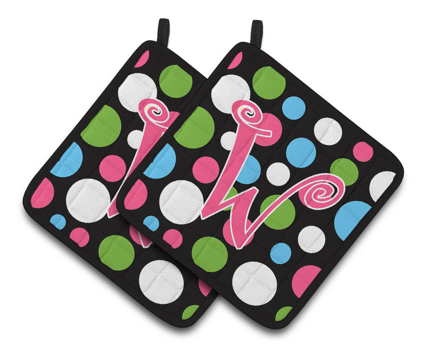 Monogram Initial W Polkadots and Pink  Pair of Pot Holders CJ1038-WPTHD - the-store.com