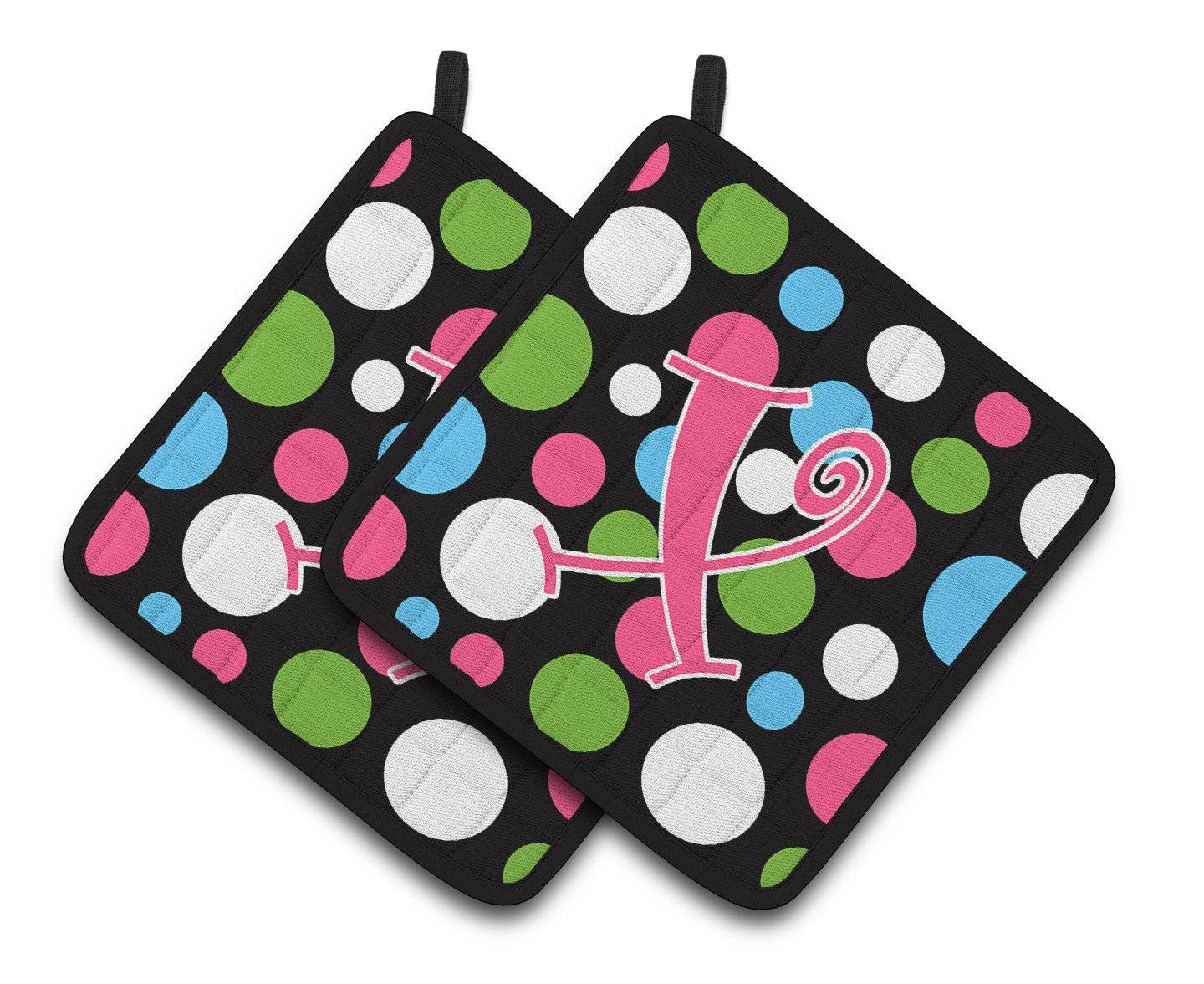 Monogram Initial X Polkadots and Pink  Pair of Pot Holders CJ1038-XPTHD - the-store.com