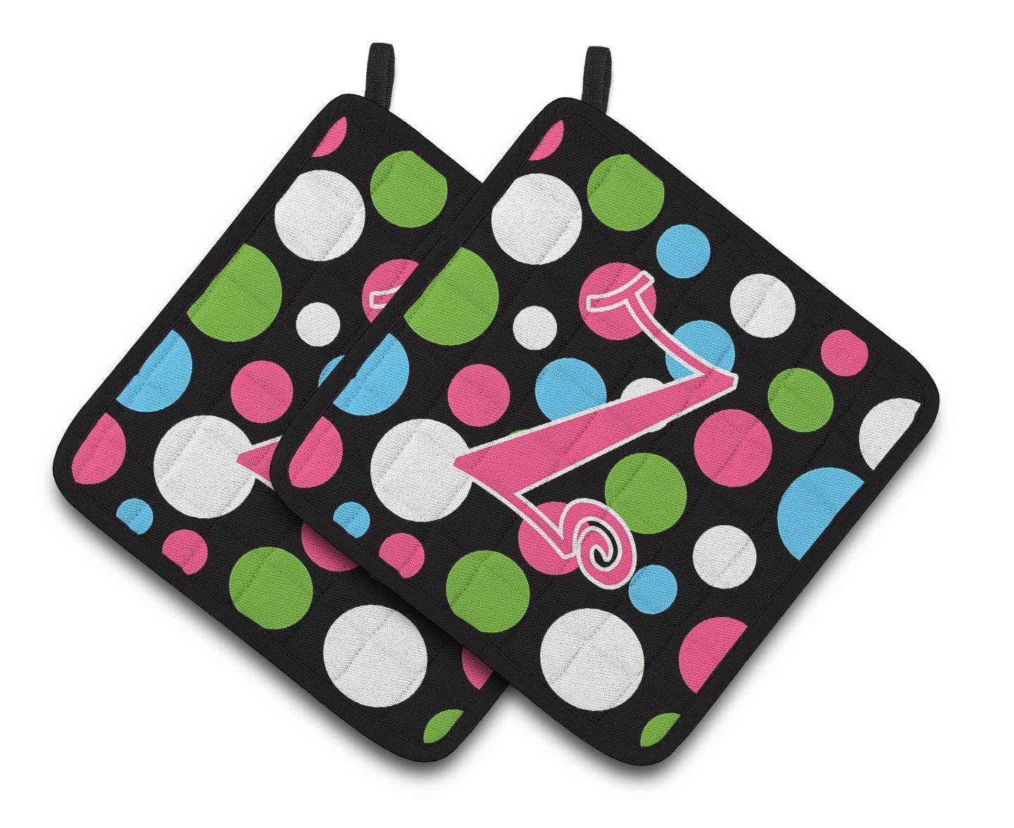 Monogram Initial Z Polkadots and Pink  Pair of Pot Holders CJ1038-ZPTHD - the-store.com