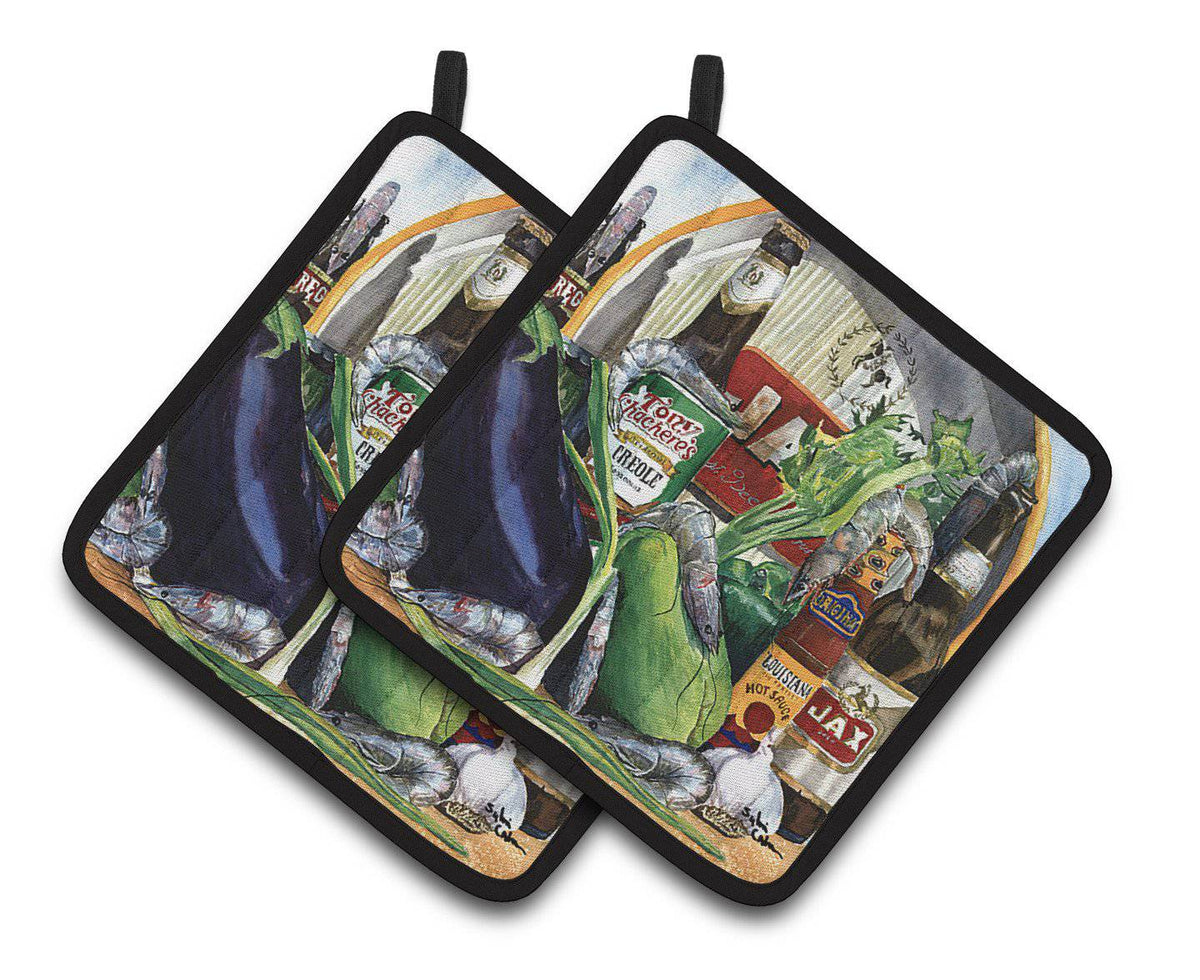 Eggplant and New Orleans Beers  Pair of Pot Holders 1007PTHD - the-store.com