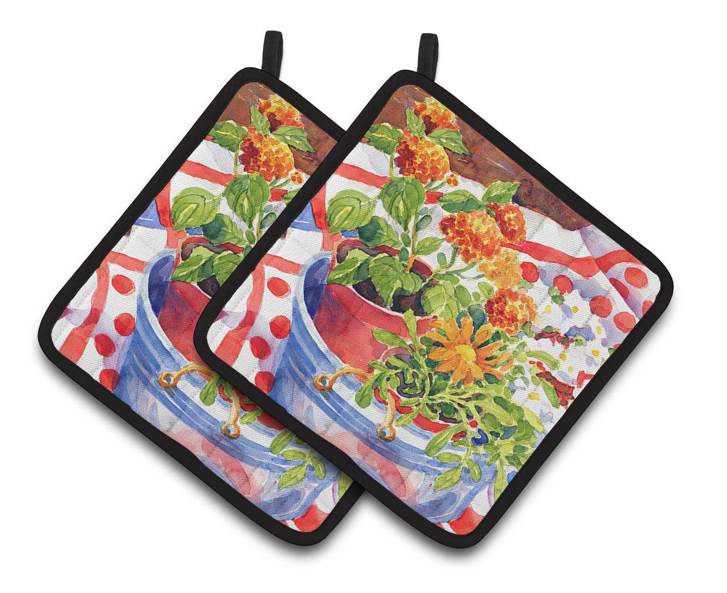 Flowers with a side of lemons Pair of Pot Holders 6058PTHD - the-store.com