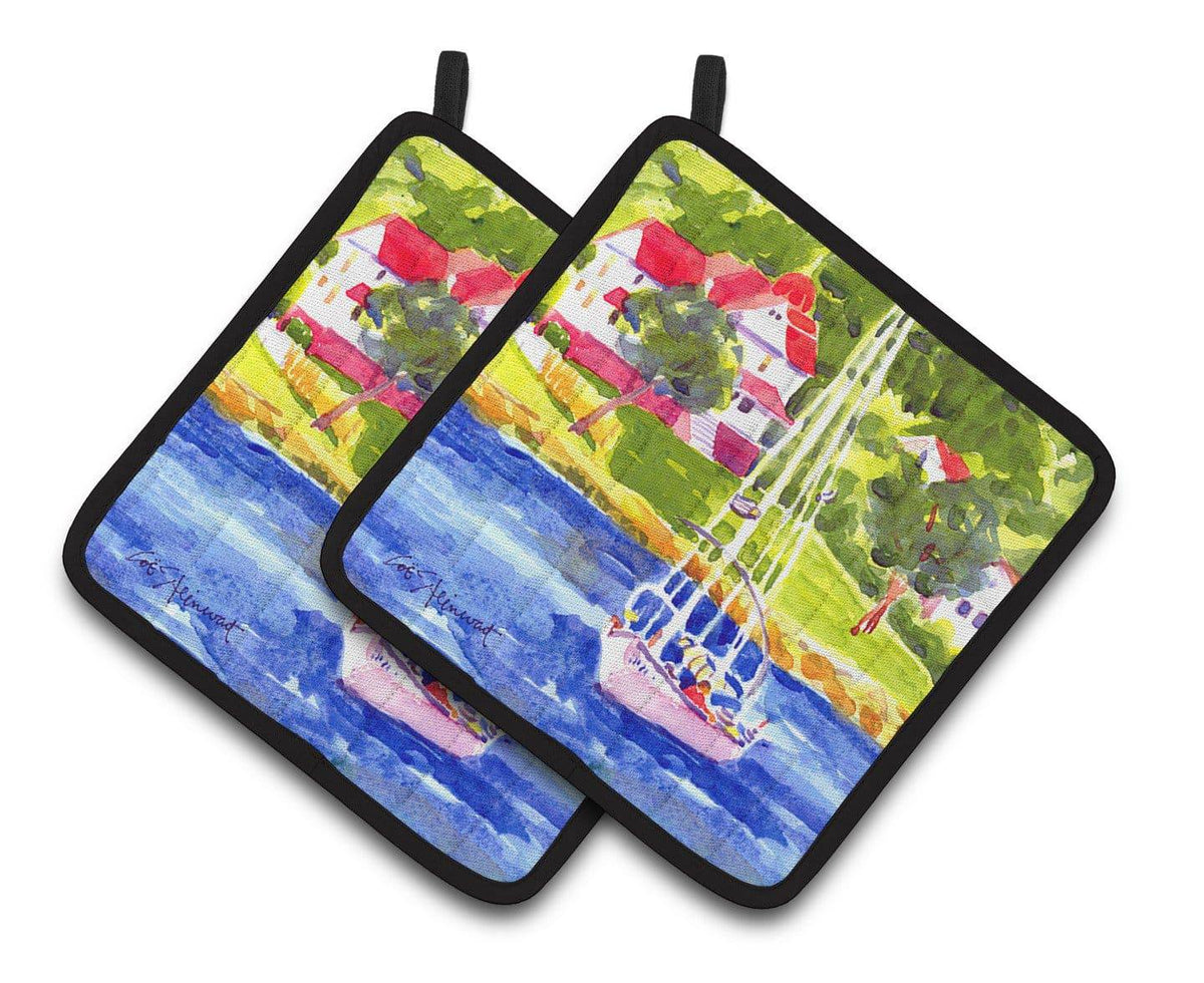 Sailboat on the lake Pair of Pot Holders 6129PTHD - the-store.com