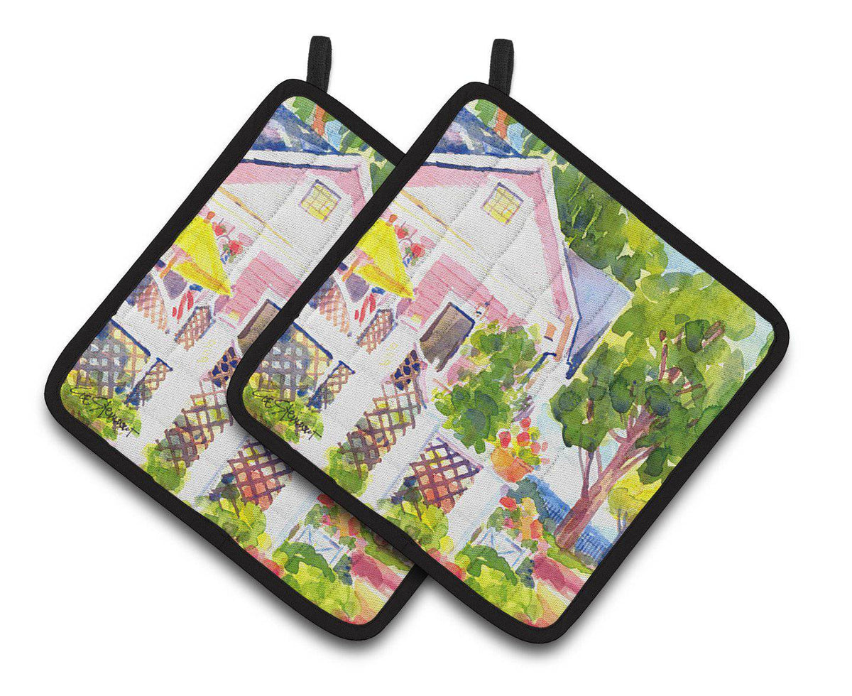 White Cottage at the beach Pair of Pot Holders 6130PTHD - the-store.com