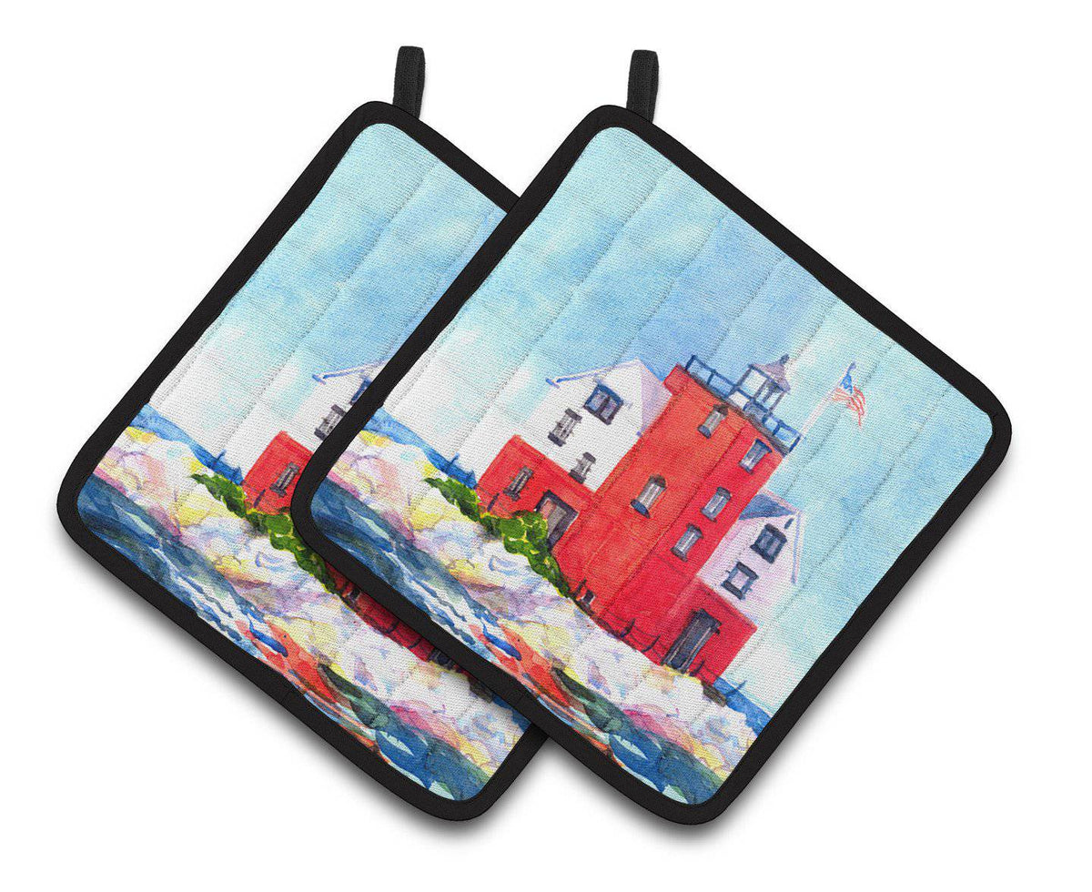 Lighthouse on the rocks Harbour Pair of Pot Holders 6137PTHD - the-store.com