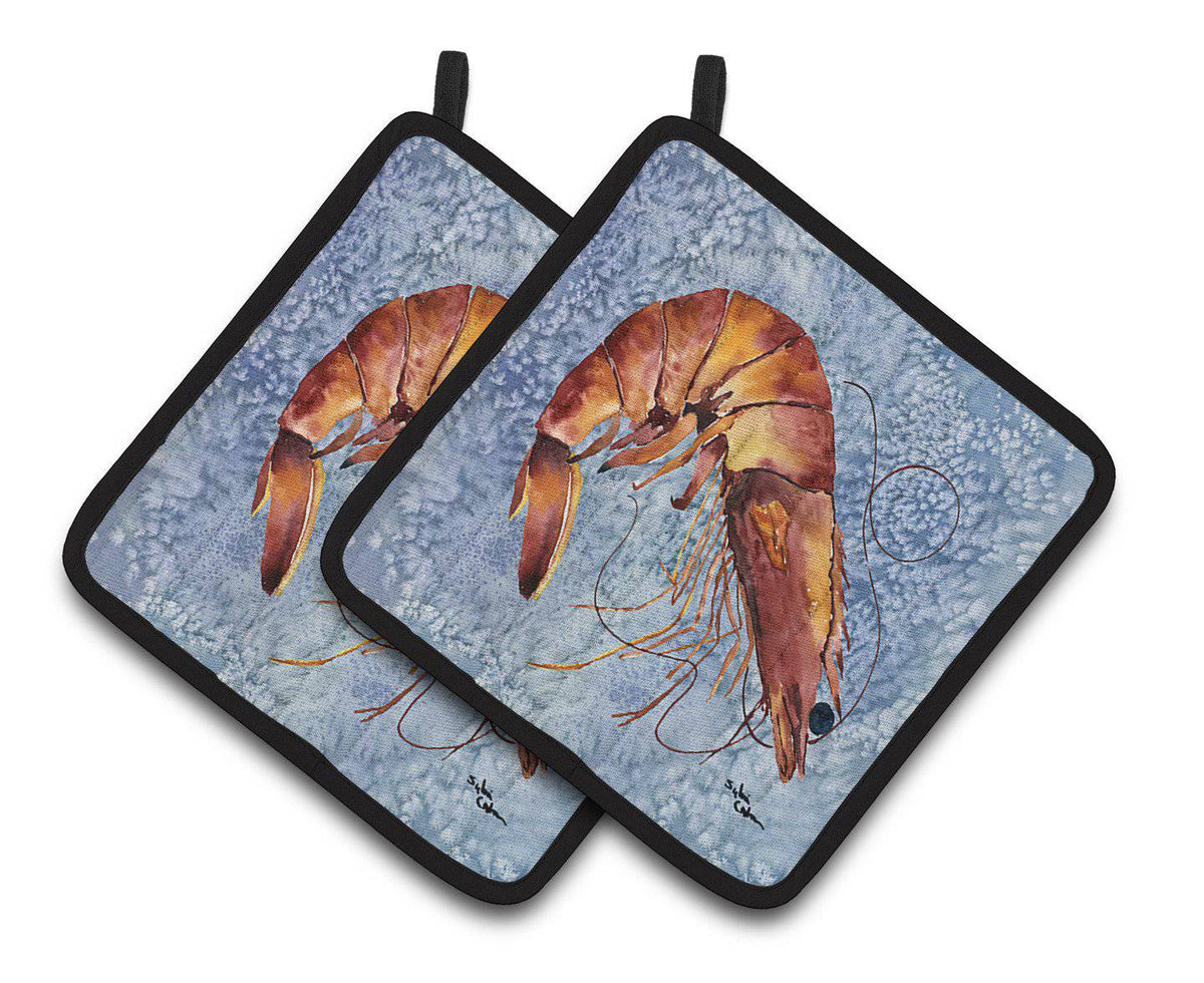 Cooked Shrimp Cool Blue Water Pair of Pot Holders 8153PTHD - the-store.com