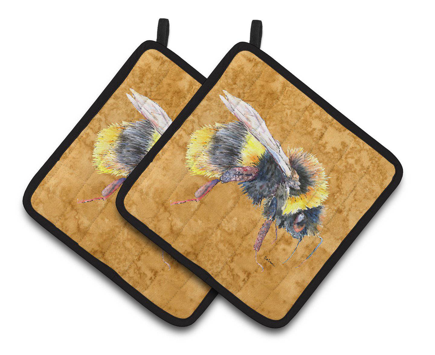 Bee on Gold Pair of Pot Holders 8850PTHD - the-store.com