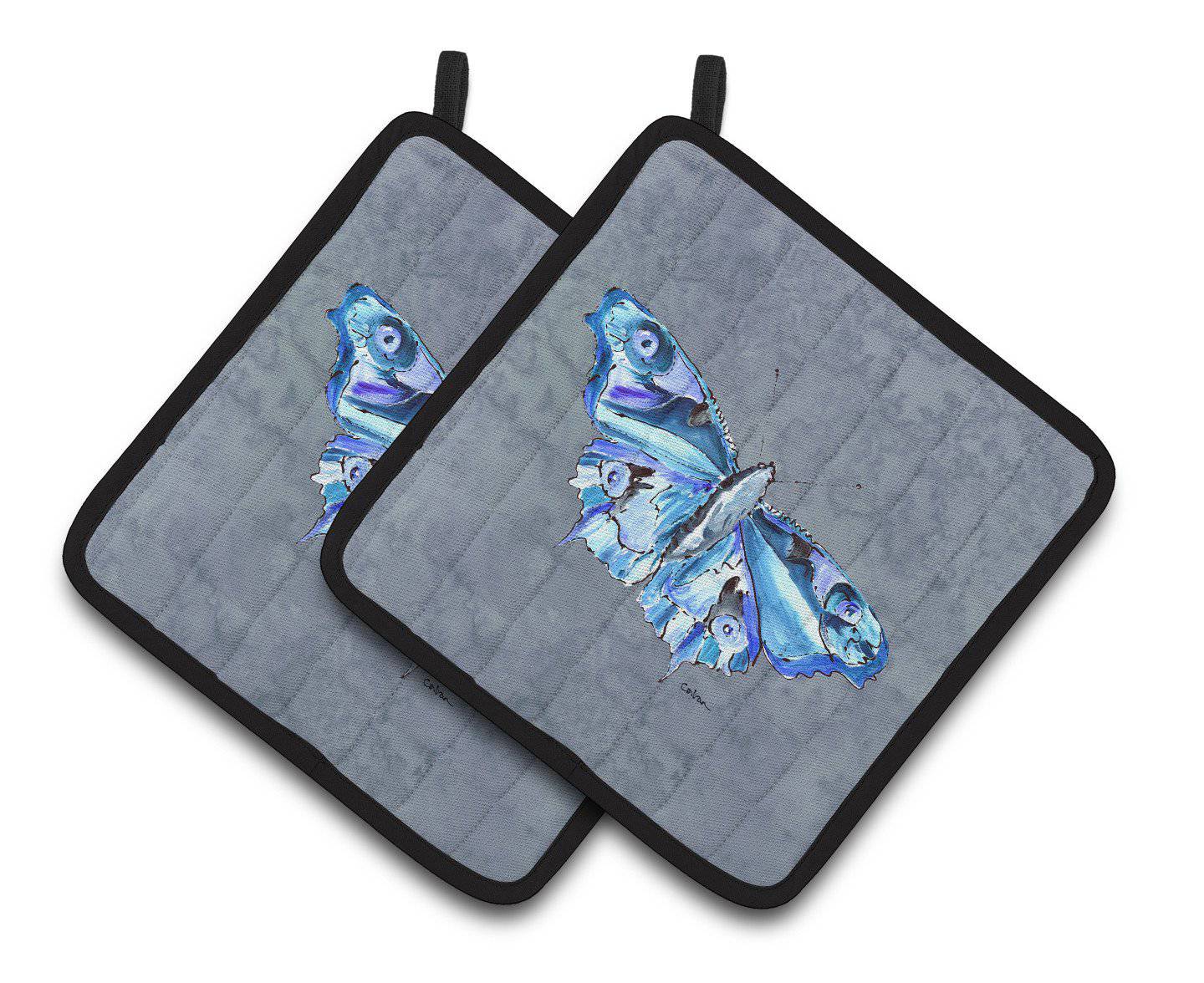 Butterfly on Gray Pair of Pot Holders 8856PTHD - the-store.com