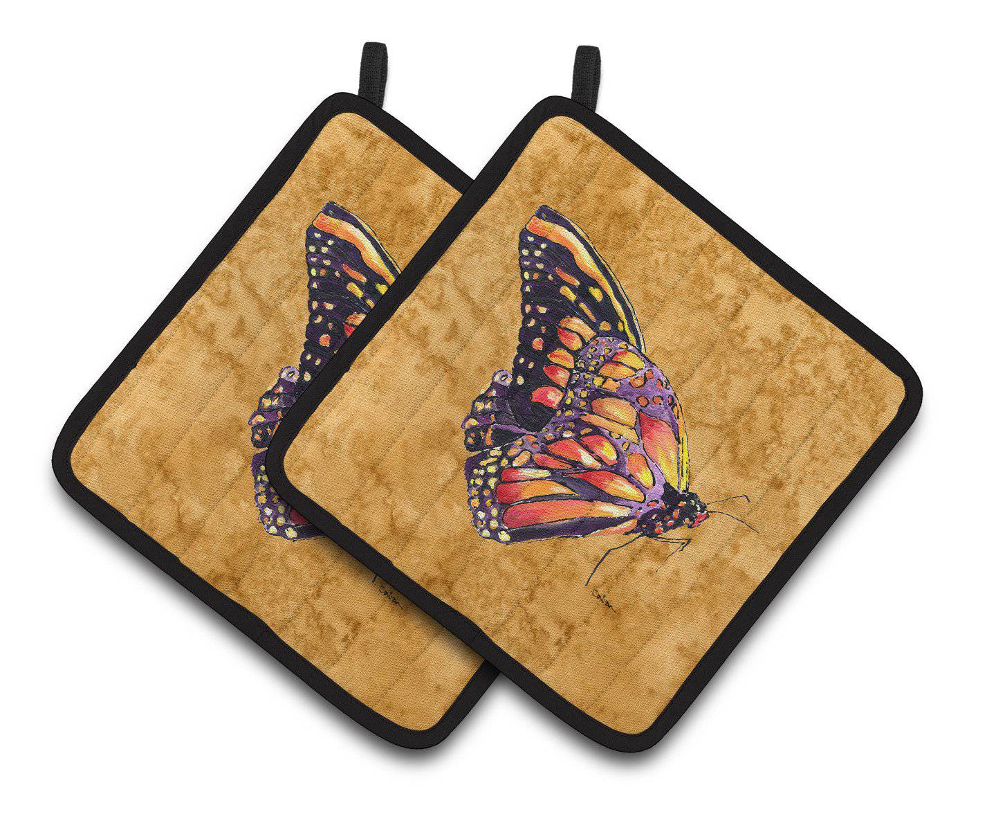Butterfly on Gold Pair of Pot Holders 8858PTHD - the-store.com