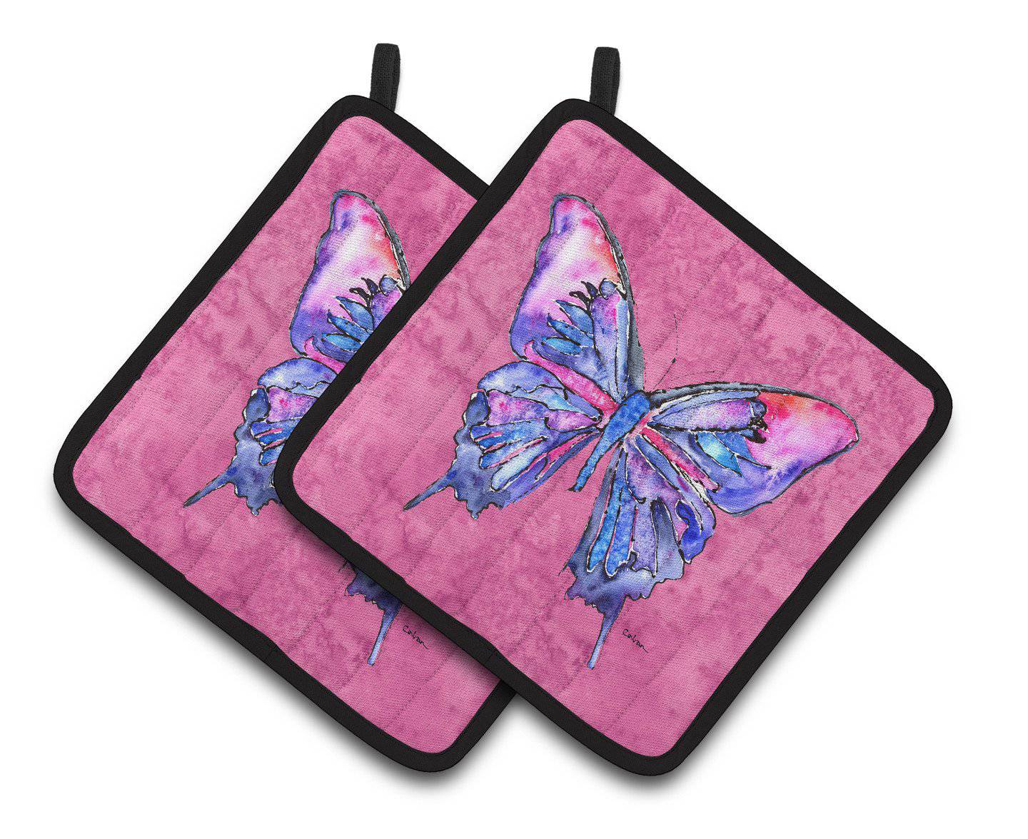 Butterfly on Pink Pair of Pot Holders 8859PTHD - the-store.com