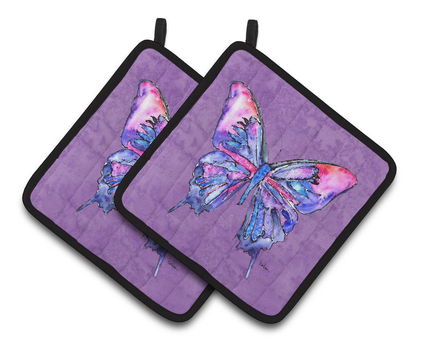Butterfly on Purple Pair of Pot Holders 8860PTHD - the-store.com