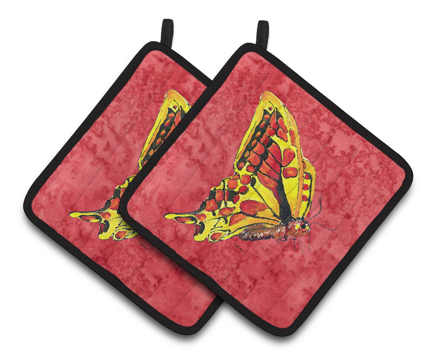 Butterfly on Red Pair of Pot Holders 8862PTHD - the-store.com