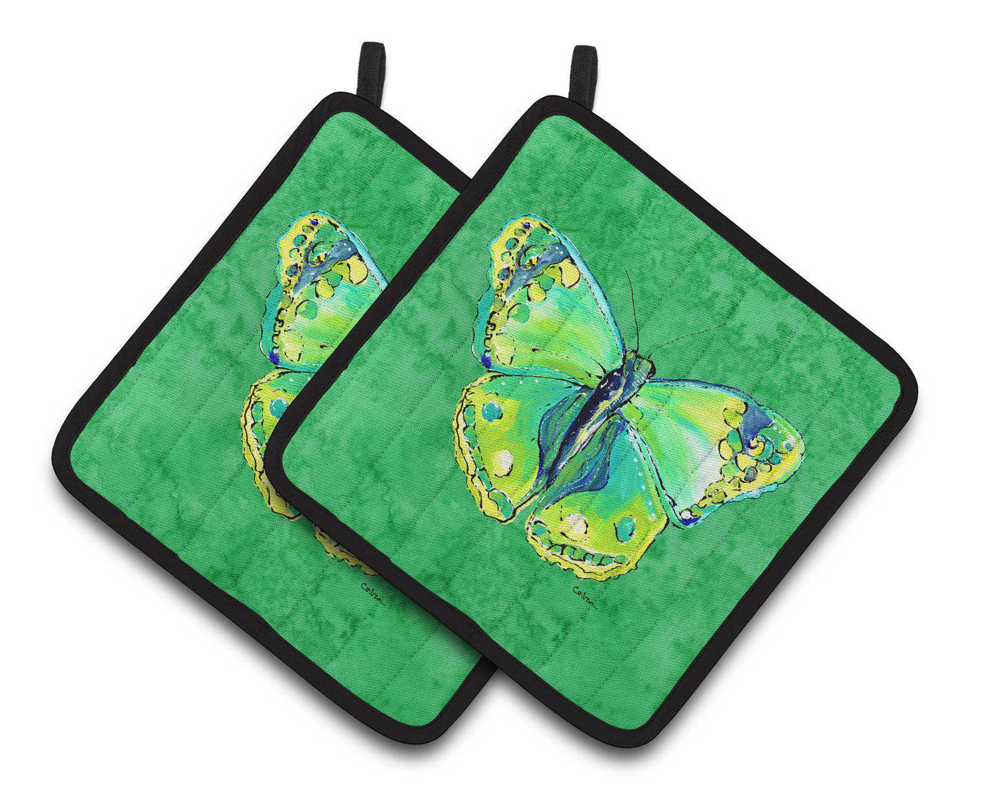 Butterfly Green on Green Pair of Pot Holders 8863PTHD - the-store.com