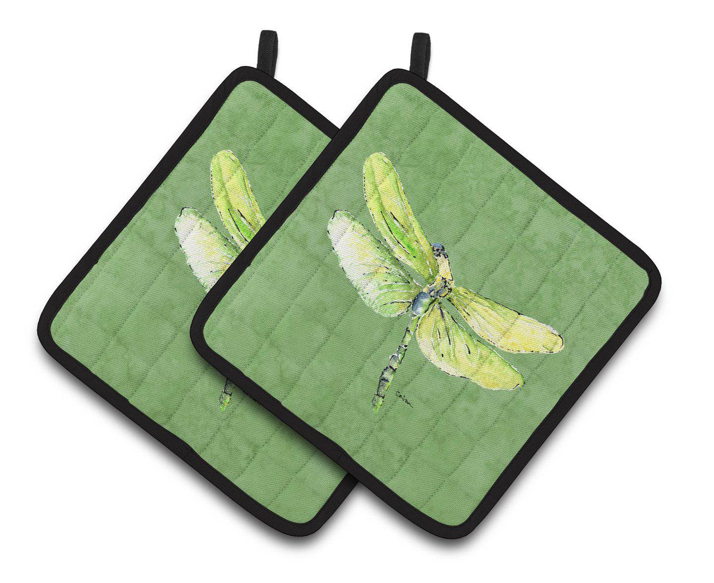 Dragonfly on Avacado Pair of Pot Holders 8864PTHD - the-store.com