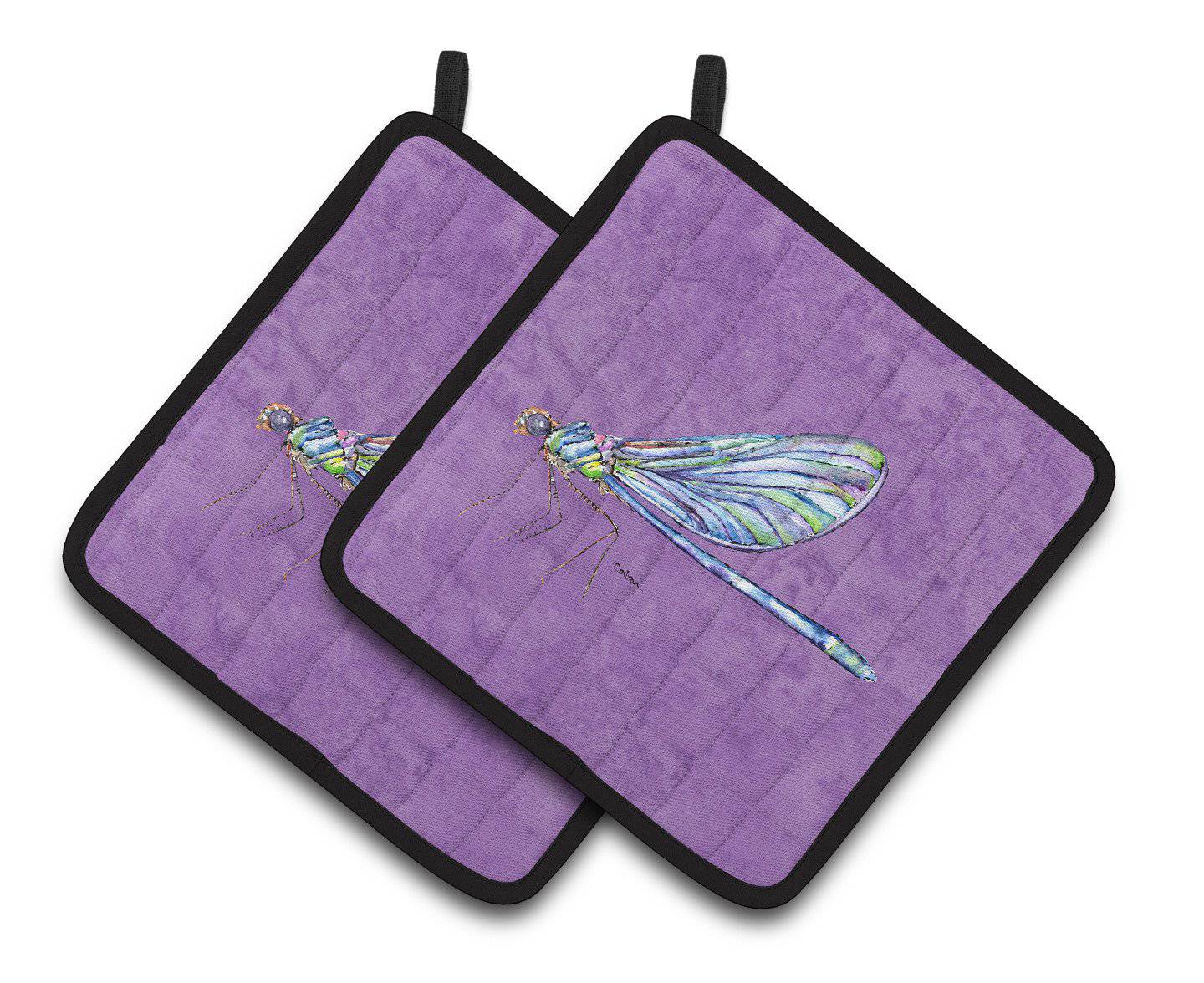 Dragonfly on Purple Pair of Pot Holders 8865PTHD - the-store.com