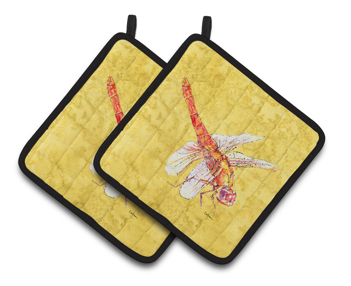 Dragonfly on Yellow Pair of Pot Holders 8866PTHD - the-store.com