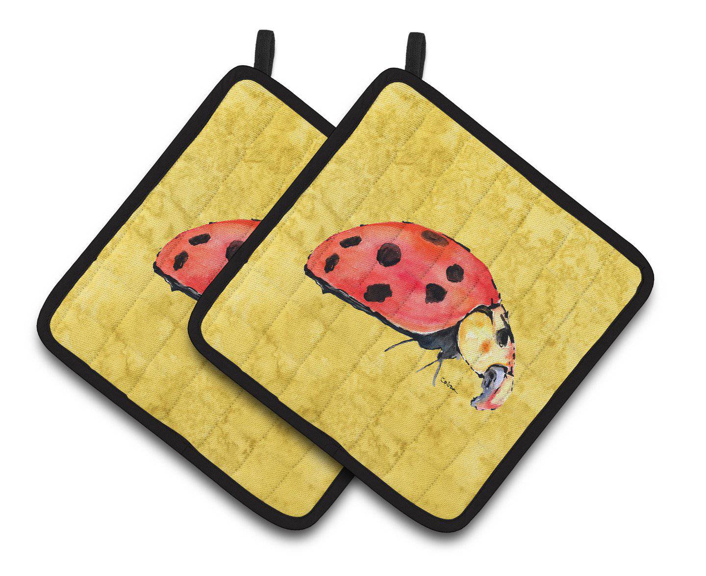 Lady Bug on Yellow Pair of Pot Holders 8867PTHD - the-store.com