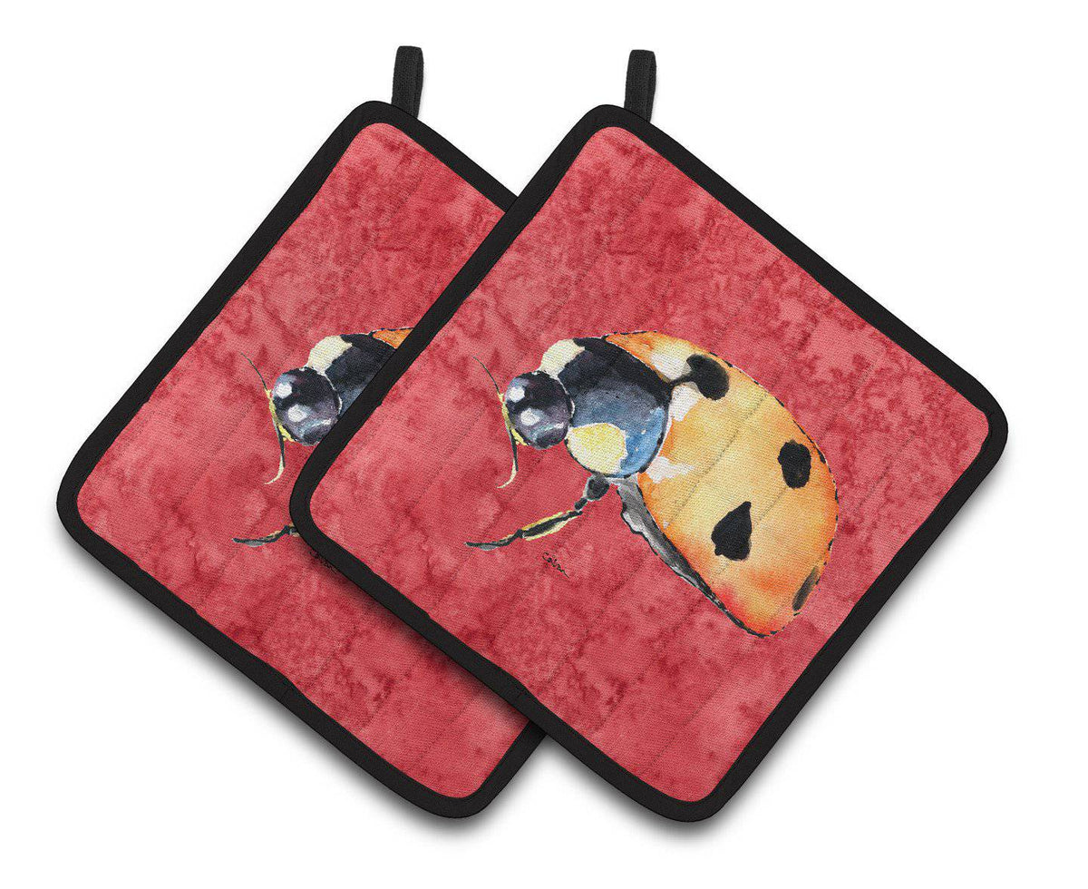 Lady Bug on Red Pair of Pot Holders 8869PTHD - the-store.com