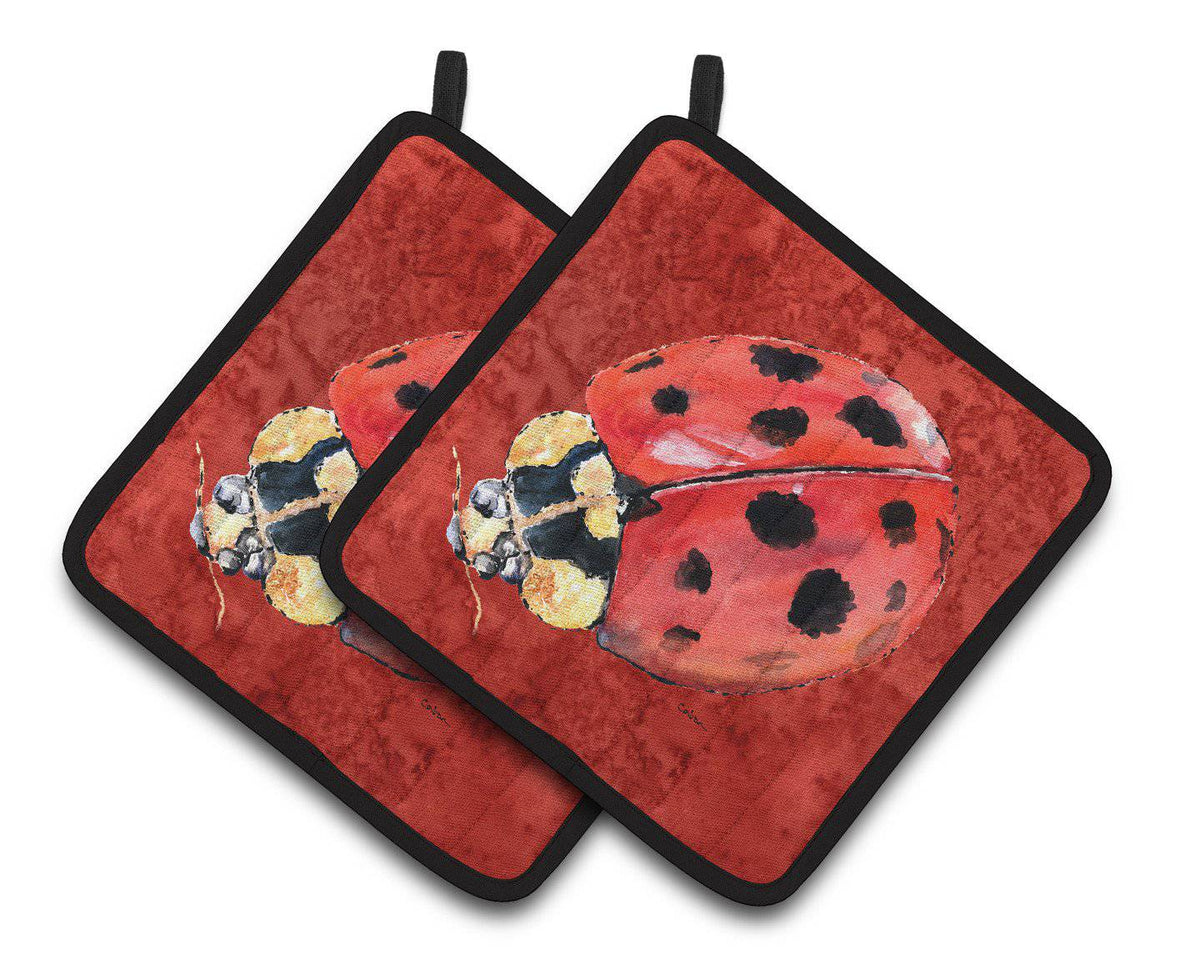 Lady Bug on Deep Red Pair of Pot Holders 8870PTHD - the-store.com