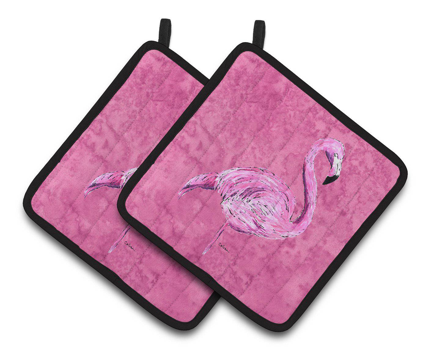 Flamingo on Pink Pair of Pot Holders 8875PTHD - the-store.com