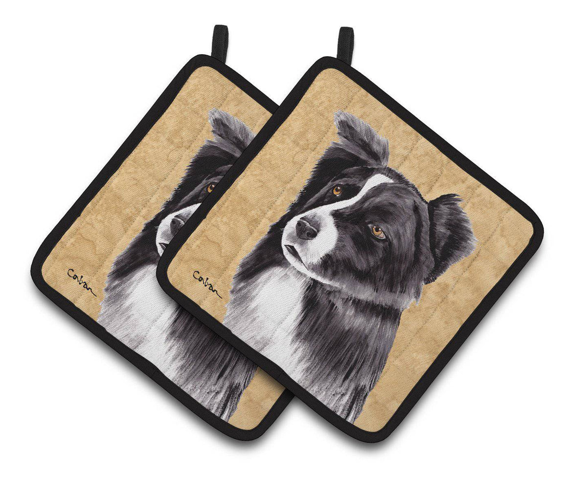 Border Collie Wipe your Paws Pair of Pot Holders SC9138PTHD - the-store.com
