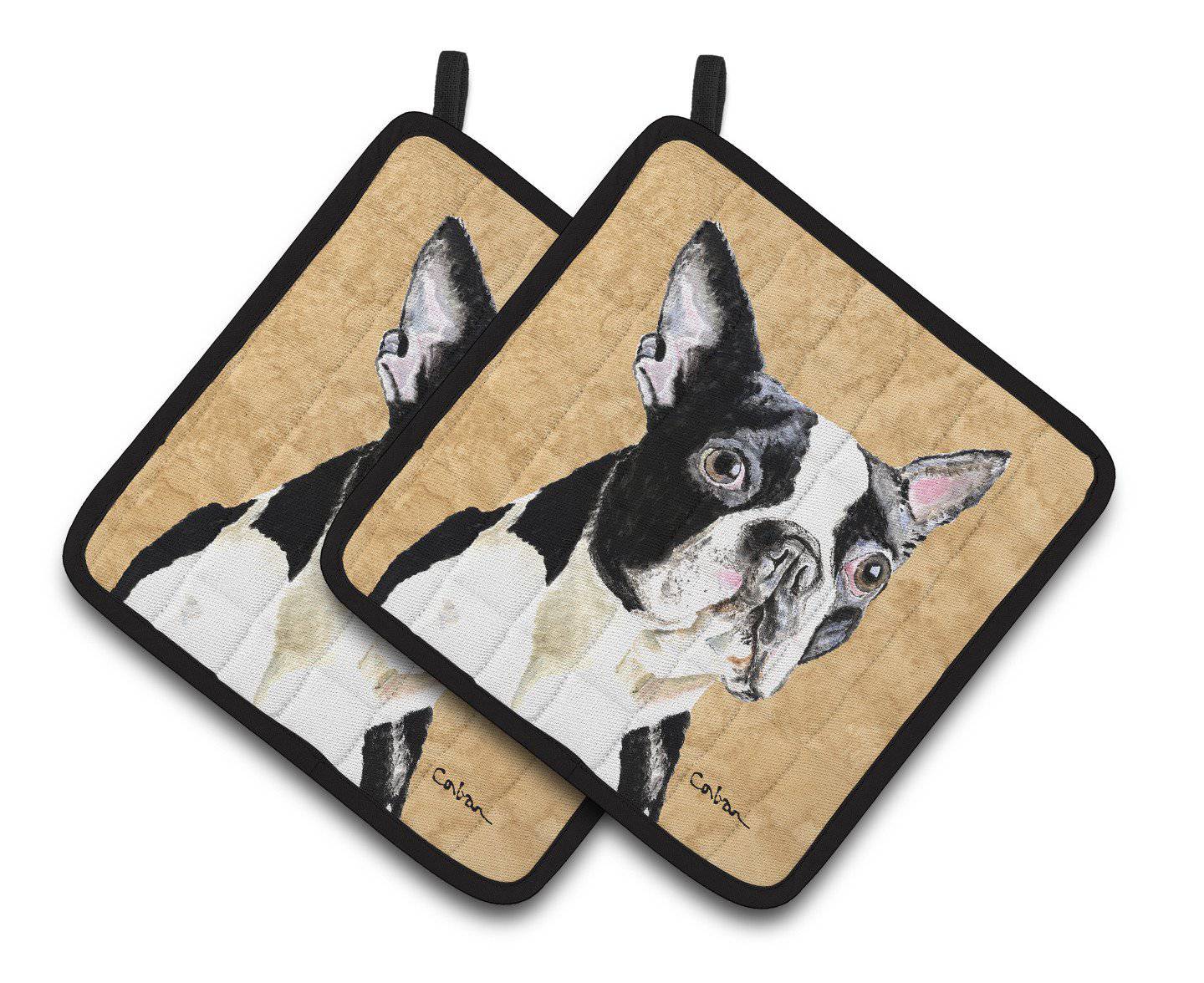 Boston Terrier Wipe your Paws Pair of Pot Holders SC9140PTHD - the-store.com