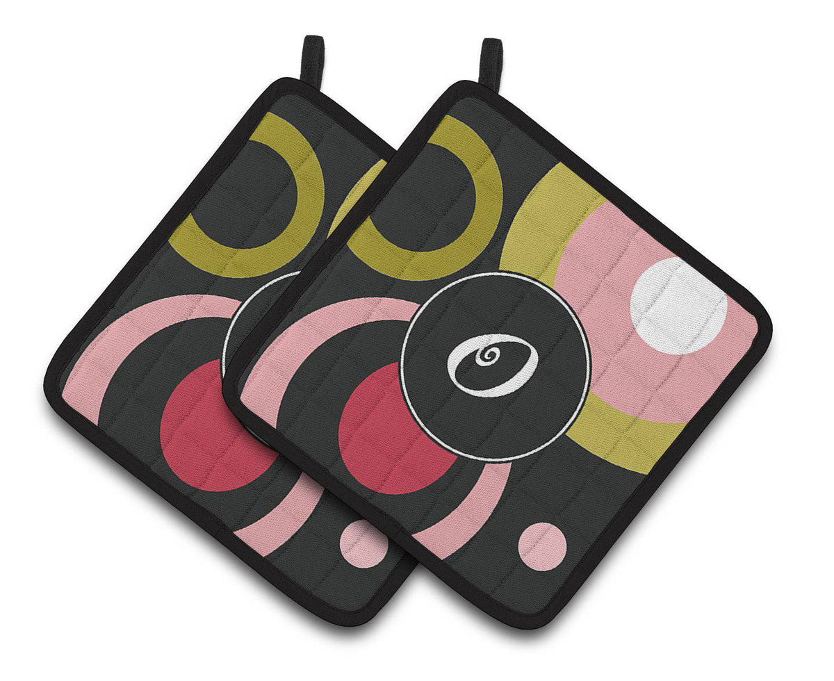 Letter O Monogram - Retro in Black  Pair of Pot Holders AM1001-OPTHD - the-store.com