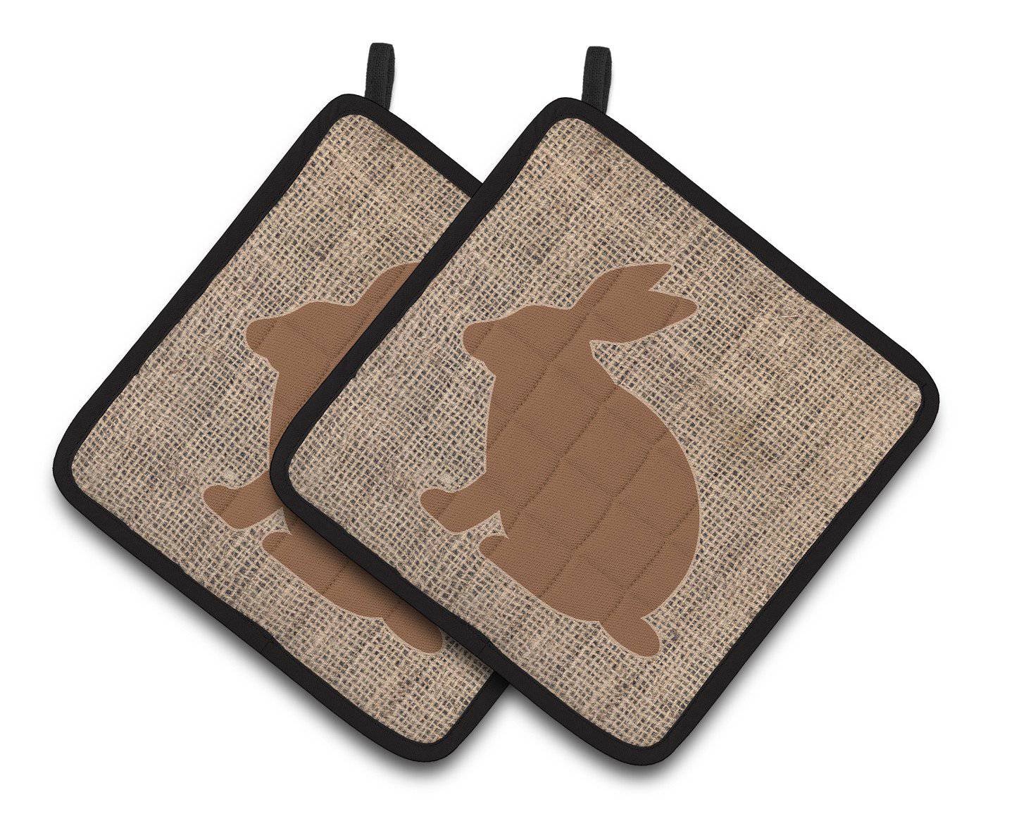Rabbit Faux Burlap and Brown   Pair of Pot Holders BB1002-BL-BN-PTHD - the-store.com