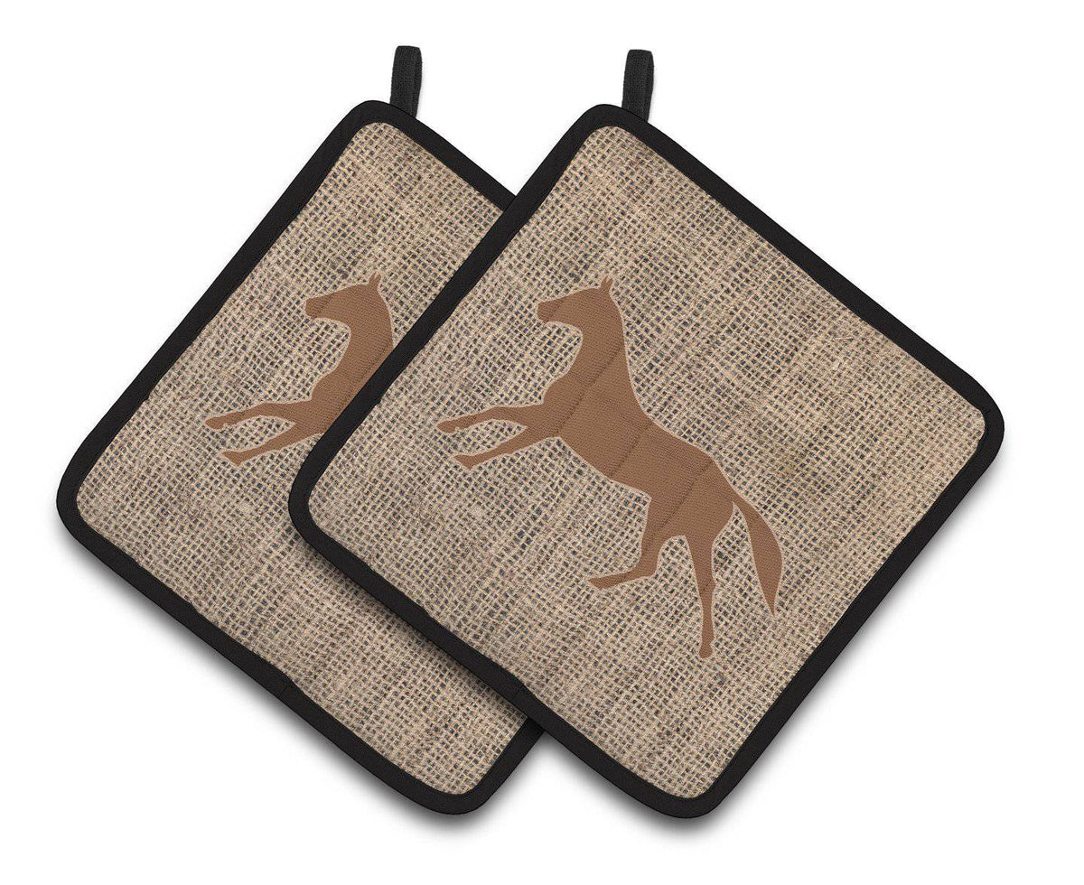 Horse Faux Burlap and Brown   Pair of Pot Holders BB1003-BL-BN-PTHD - the-store.com
