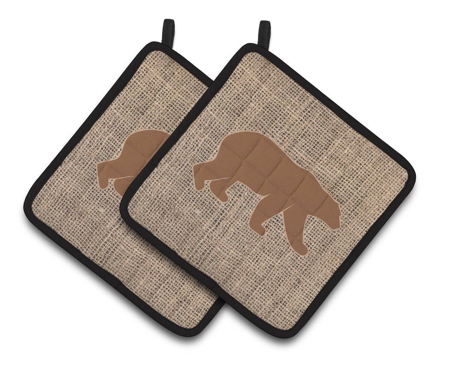 Bear Faux Burlap and Brown   Pair of Pot Holders BB1005-BL-BN-PTHD - the-store.com