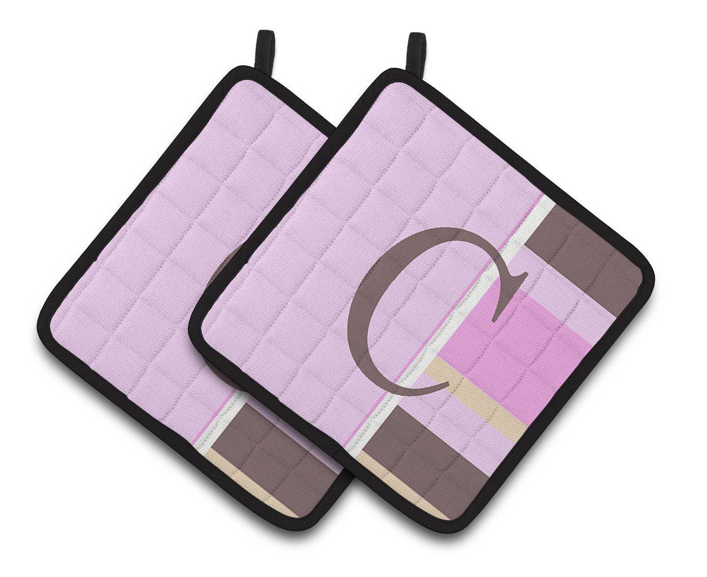 Letter C Initial Monogram - Pink Stripes Pair of Pot Holders CJ1005-CPTHD - the-store.com