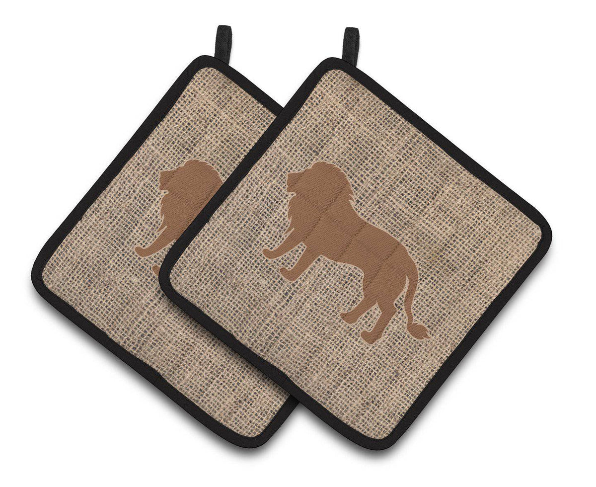 Lion Faux Burlap and Brown   Pair of Pot Holders BB1009-BL-BN-PTHD - the-store.com