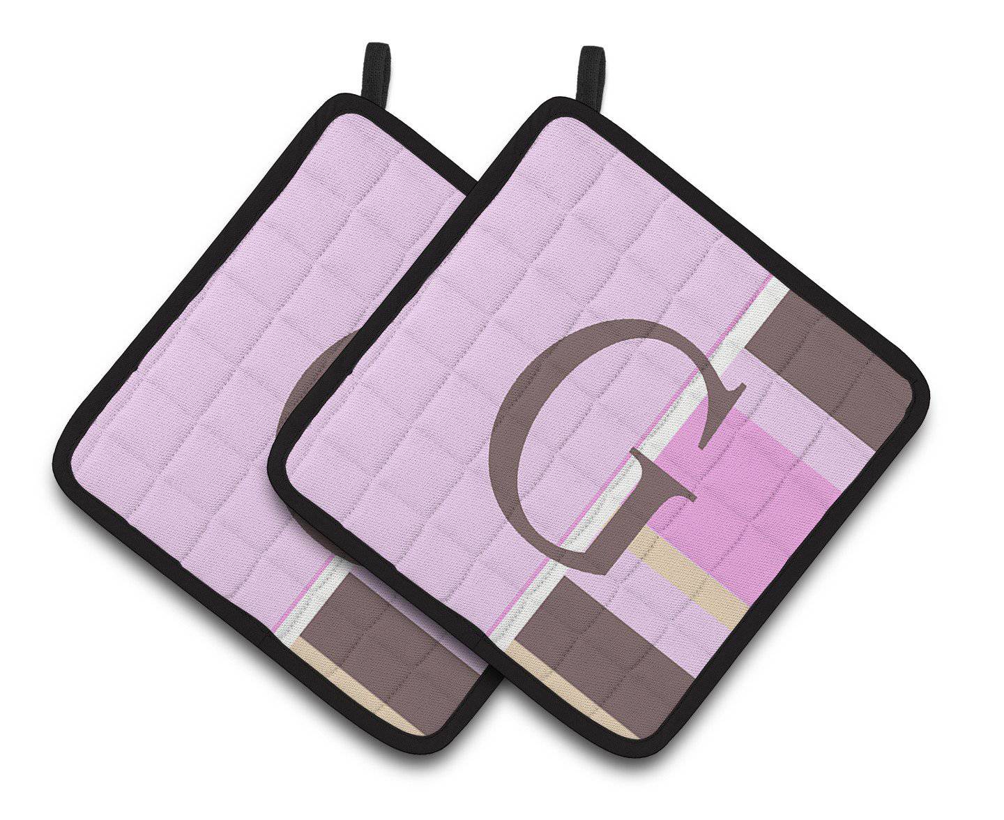 Letter G Initial Monogram - Pink Stripes Pair of Pot Holders CJ1005-GPTHD - the-store.com