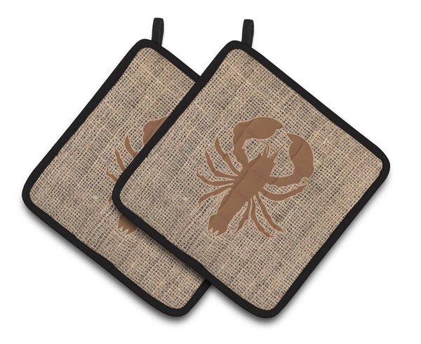 Lobster Faux Burlap and Brown   Pair of Pot Holders BB1015-BL-BN-PTHD - the-store.com