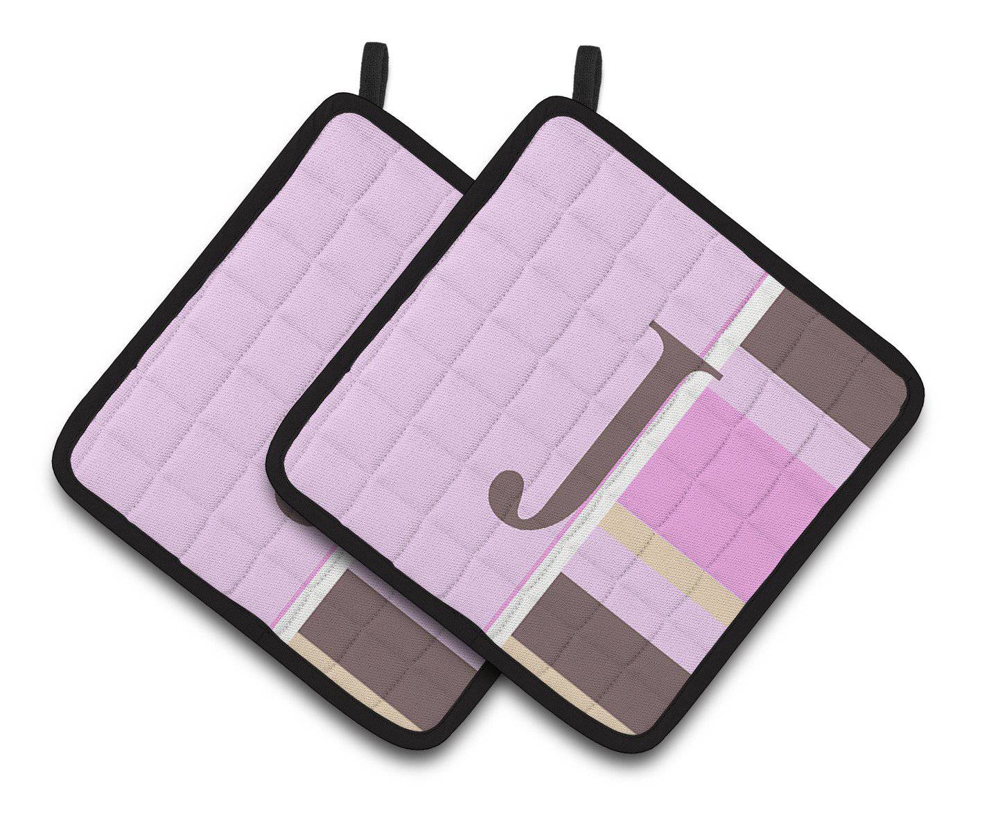 Letter J Initial Monogram - Pink Stripes Pair of Pot Holders CJ1005-JPTHD - the-store.com