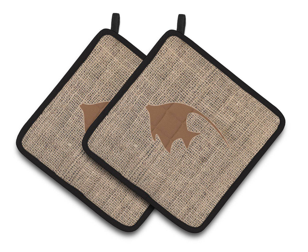 Fish - Angel Fish Faux Burlap and Brown   Pair of Pot Holders BB1019-BL-BN-PTHD - the-store.com