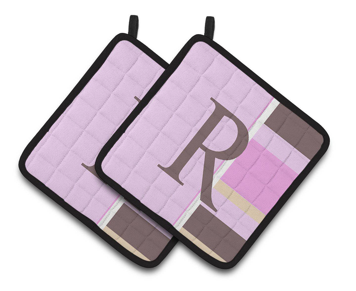 Letter R Initial Monogram - Pink Stripes Pair of Pot Holders CJ1005-RPTHD - the-store.com