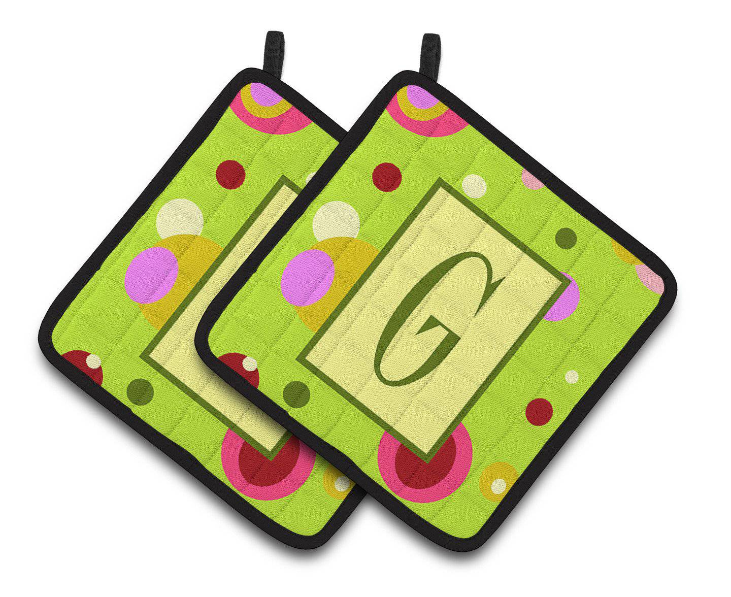 Letter G Monogram - Lime Green Pair of Pot Holders CJ1010-GPTHD - the-store.com