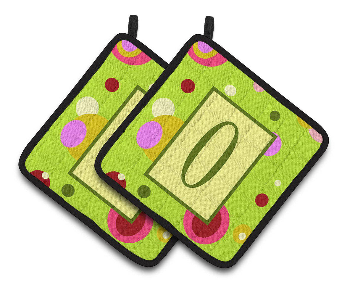 Letter O Monogram - Lime Green Pair of Pot Holders CJ1010-OPTHD - the-store.com