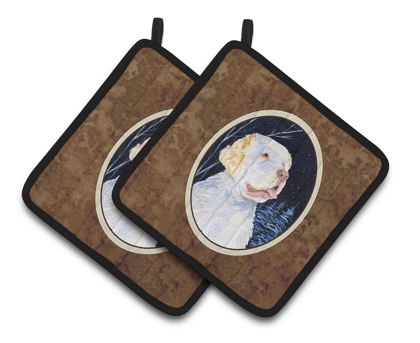 Starry Night Clumber Spaniel Pair of Pot Holders SS8356PTHD - the-store.com