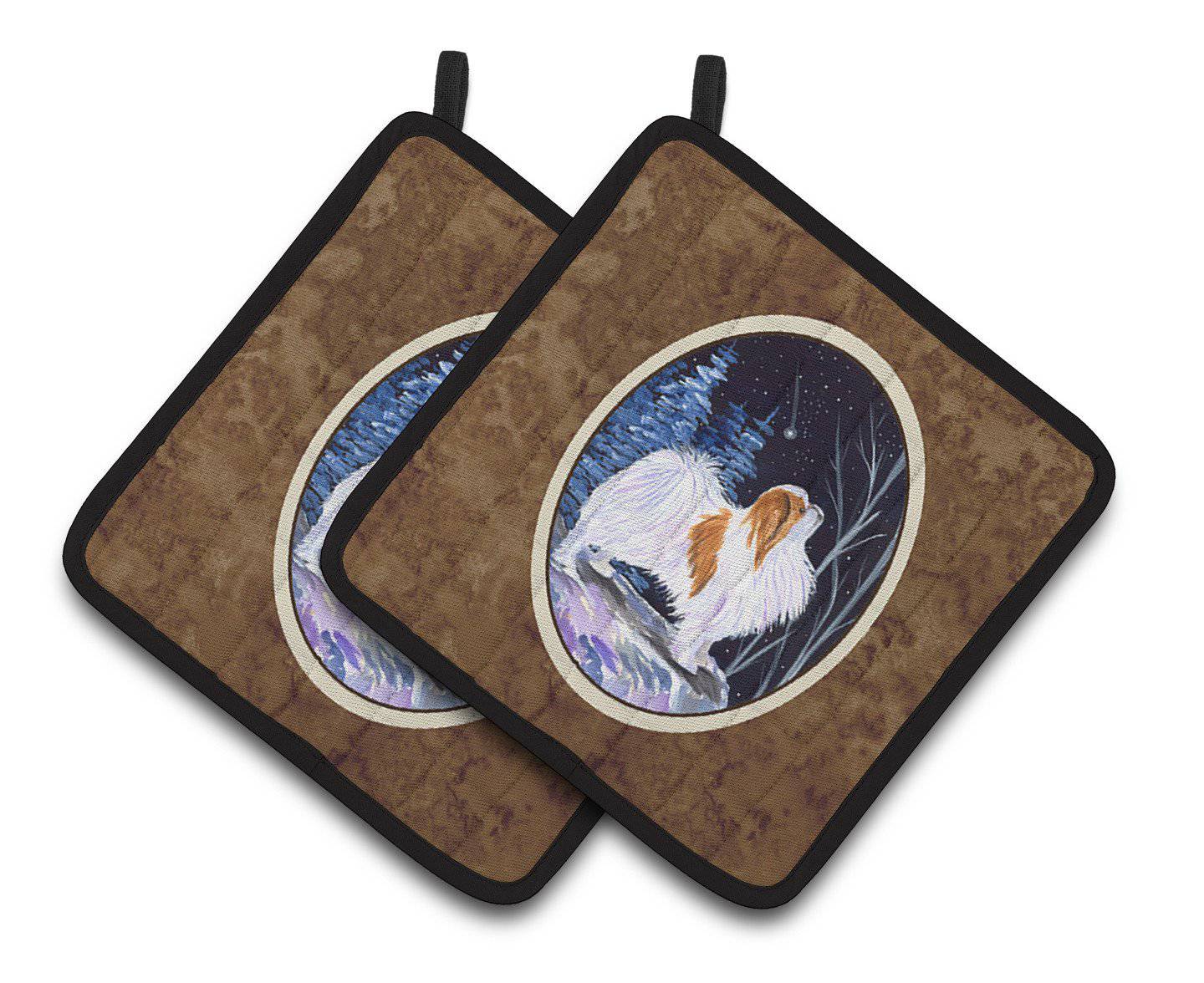 Starry Night Japanese Chin Pair of Pot Holders SS8363PTHD - the-store.com