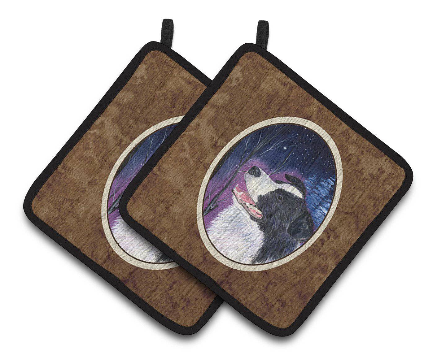 Starry Night Border Collie Pair of Pot Holders SS8369PTHD - the-store.com